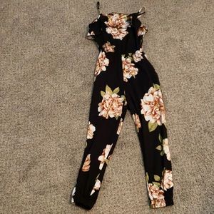 Girls black with flowers romper/jumpsuit/ ruffles